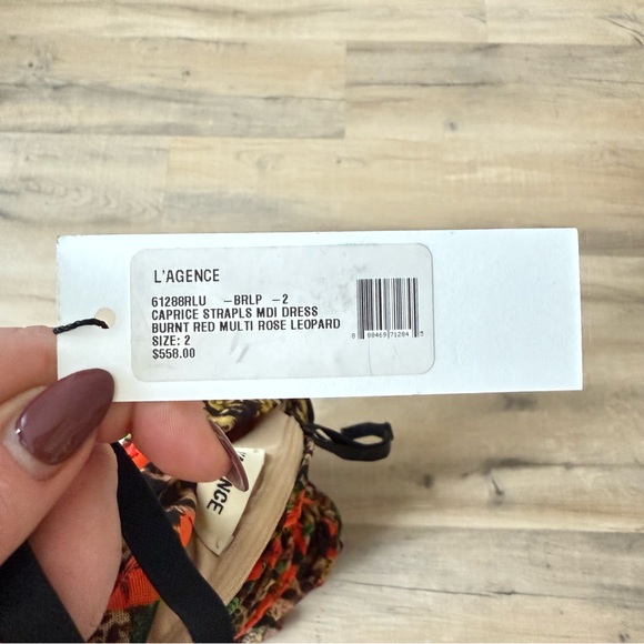L’Agence red rose / leopard Caprice convertible stretch midi dress - 2 (XS) NWT - Picture 7 of 7